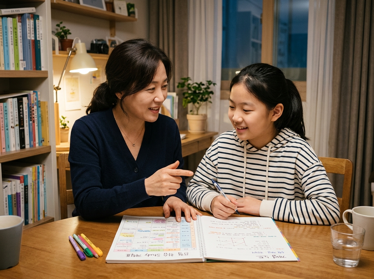 학습 계획에 대해 자녀와 대화하는 학부모