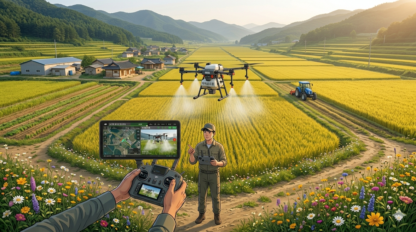 귀농 청년이 드론을 사용해 방제서비스를 제공하는 모습