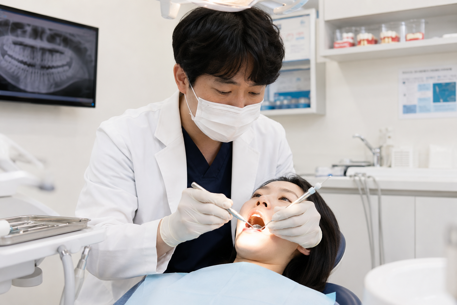 치과에서 레진 충전 치료를 받는 환자의 모습