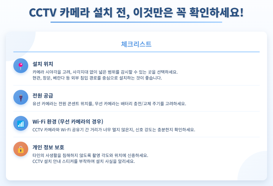 CCTV 카메라 설치전 체크사항