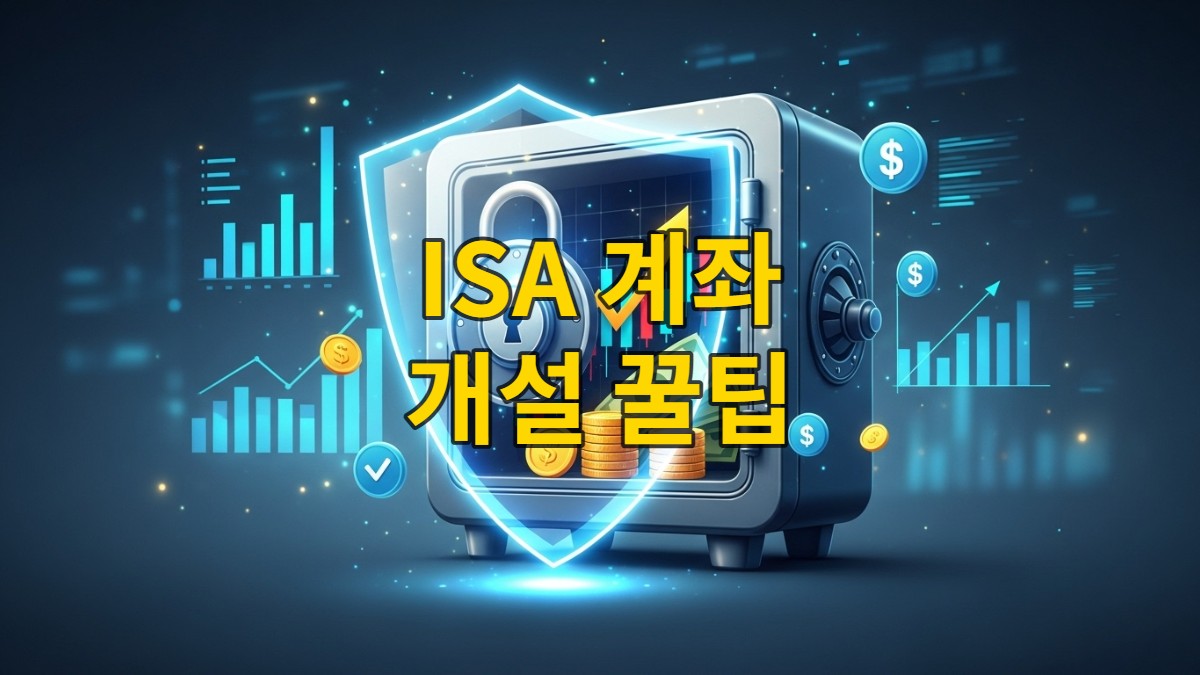안전하고 효율적인 재산 관리를 상징하는 ISA 계좌의 개념 이미지. 빛나는 보호막 안에 주식, 펀드, 예금 등 다양한 금융 상품이 담겨있고, 그래프가 상승하는 모습으로 절세와 자산 증식을 표현합니다.