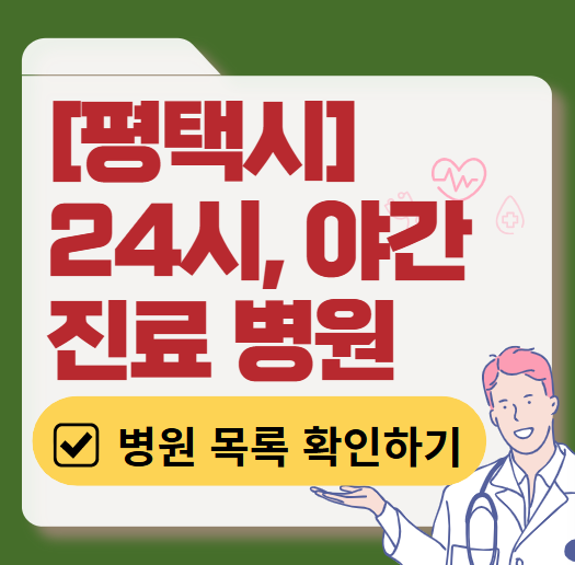 평택시 야간 진료, 24시간 운영 병원 리스트 ❘ 저녁&middot;밤에도 진료하는 병원 총정리 ❘ 응급실 아니어도 진료 가능한 의원 목록 및 증상별 병원 찾기