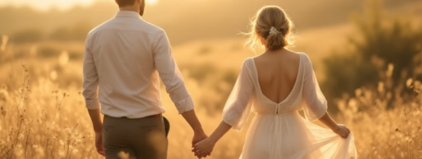 자연에서 달콤한 시간을 갖는 연인의 모습