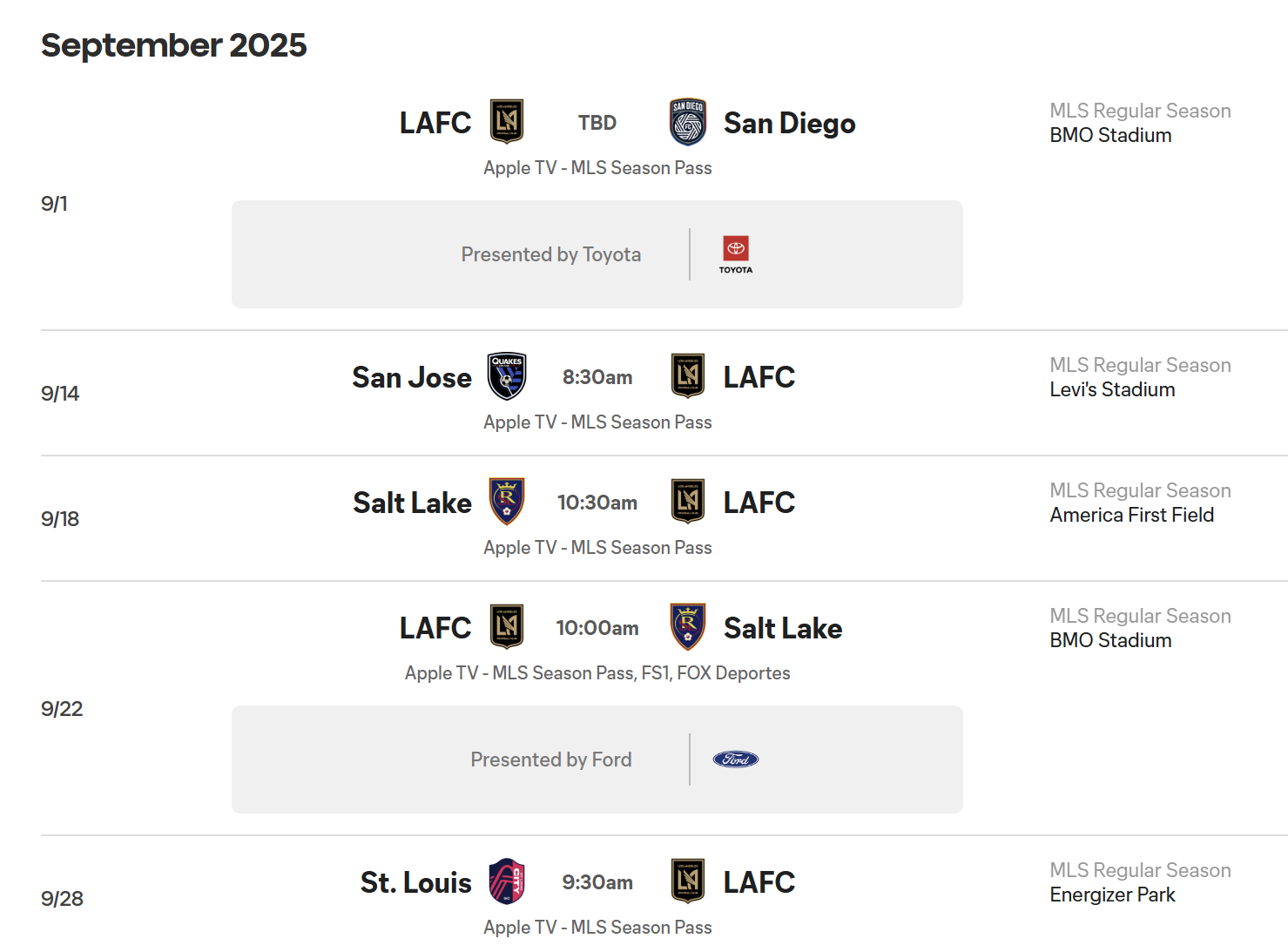 LAFC 선수단 경기일정 중계 무료시청 방법