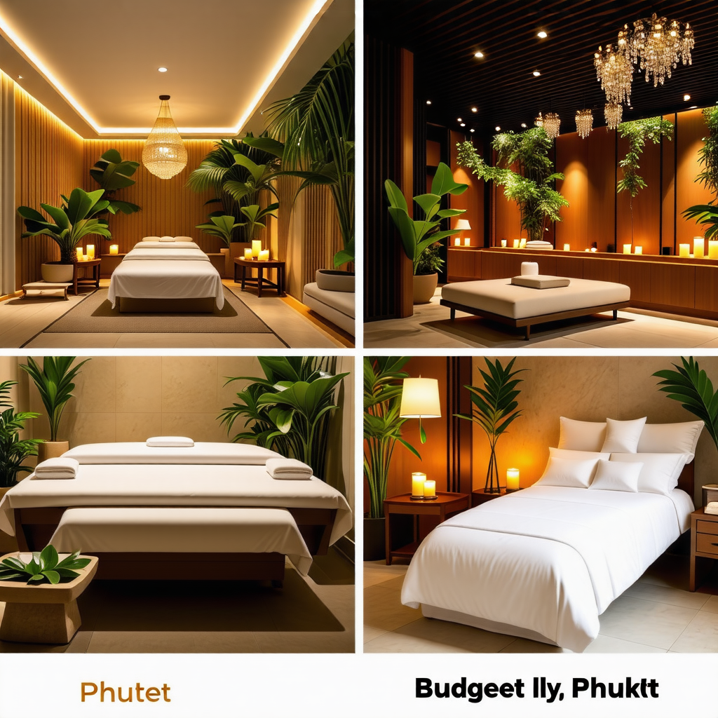 푸켓의 럭셔리 스파 & 전통 타이 마사지 샵에서 편안하게 마사지를 받는 모습