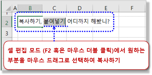 셀 내용 중 일부만 복사