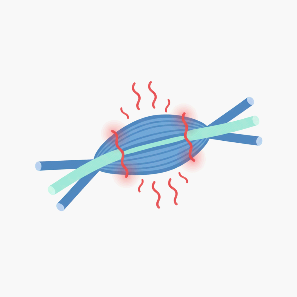 근육의 떨림이 만들어내는 몸의 열을 상징적으로 표현한 과학 일러스트레이션 사진