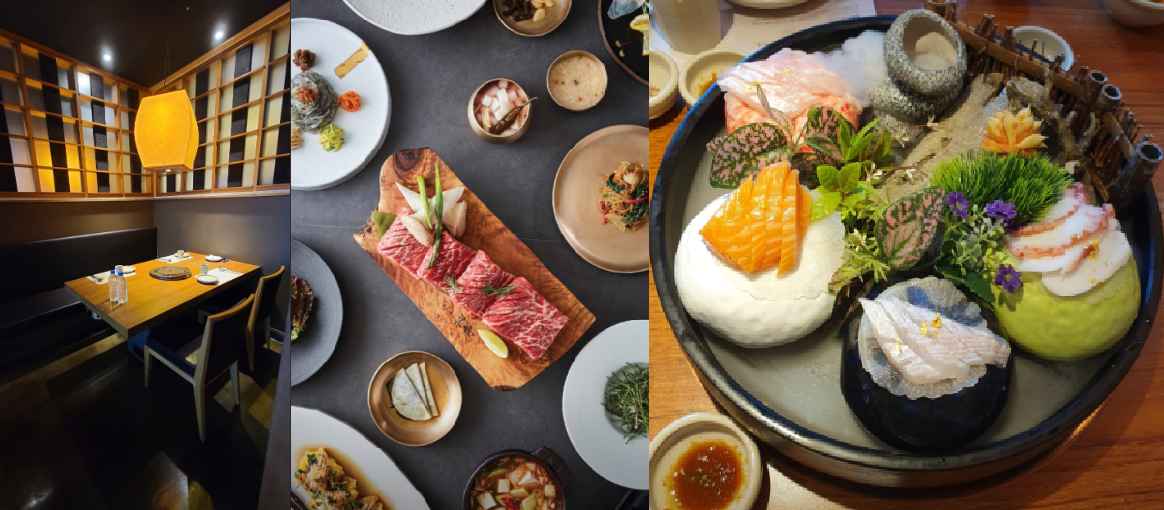 경복궁 판교점의 내부 사진과 음식 사진.