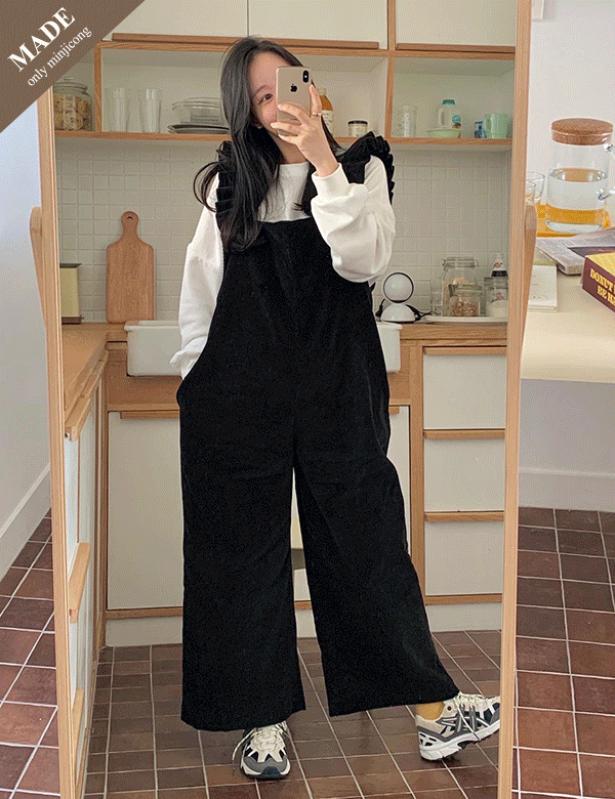 MADE 베베 코듀로이 프릴 점프슈트