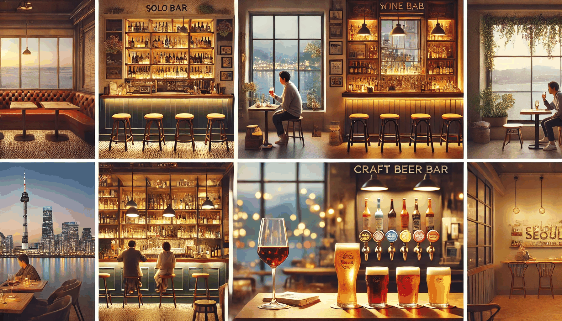 저녁에 맥주 가게에서 술을 마시는 이미지