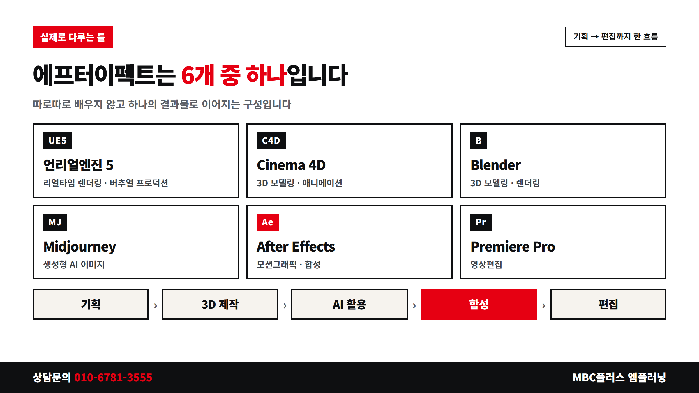 엠플러닝 국비지원 과정에서 실제로 다루는 툴 6가지와 에프터이펙트의 위치