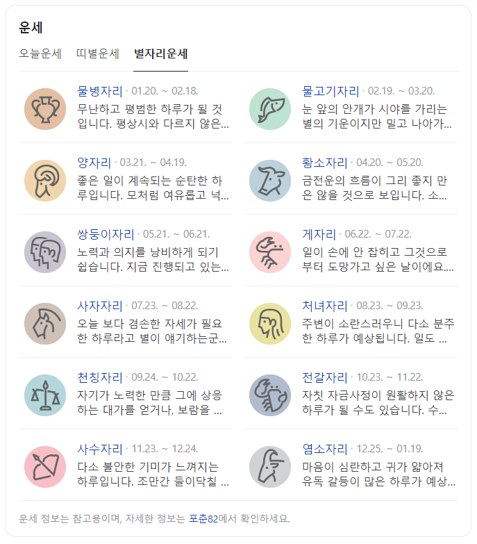 오늘의 운세 띠별, 별자리, 생년월일, 신토정비결, 궁합, 타로, 운명의 배우자, 운세 추천 사이트