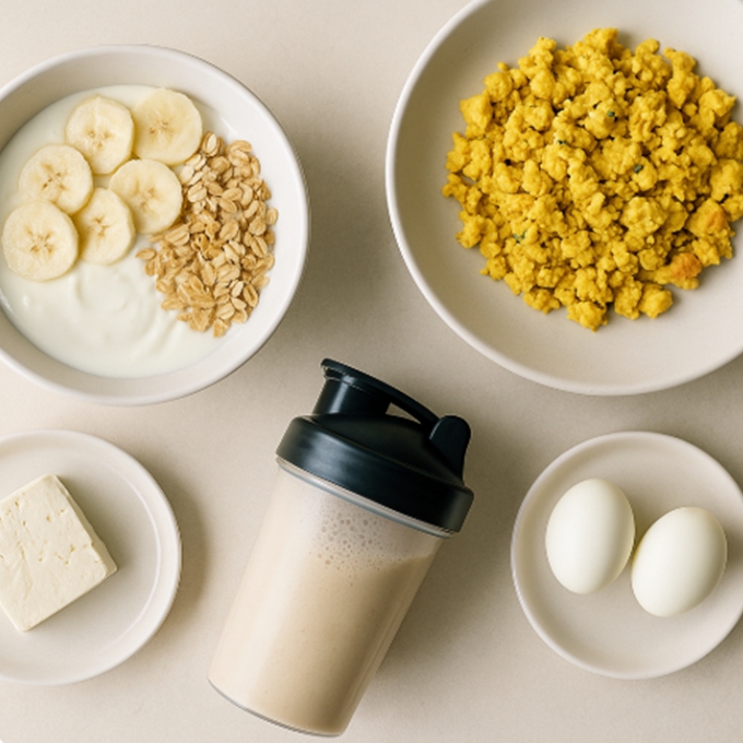 10분 내 고단백 아침 3가지 샘플.