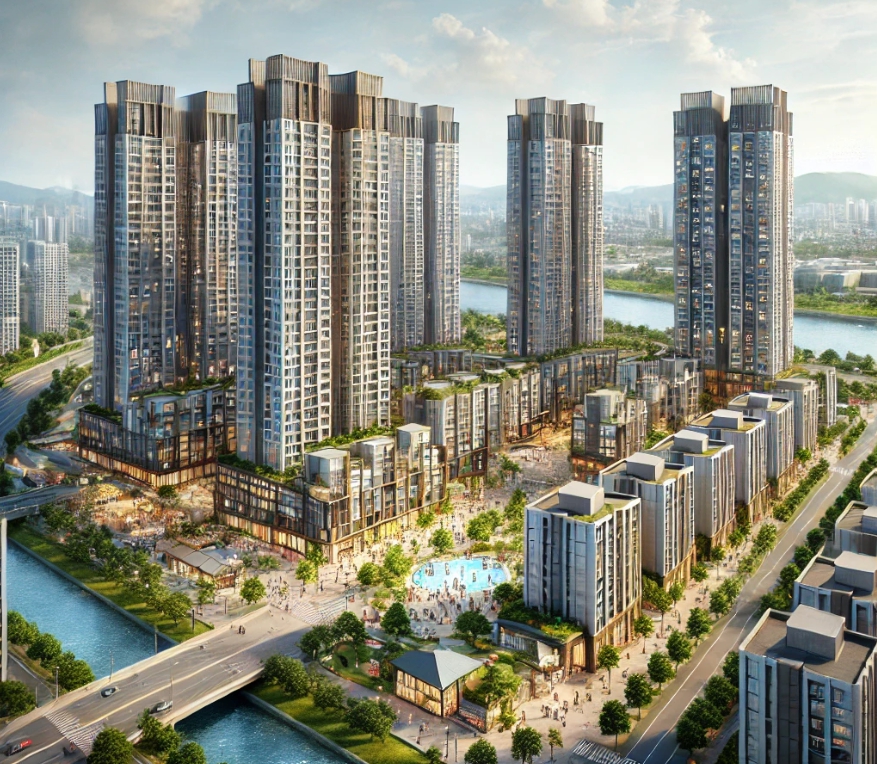 잠실의 현대적인 고층 아파트 단지와 주변 인프라를 반영한 모습