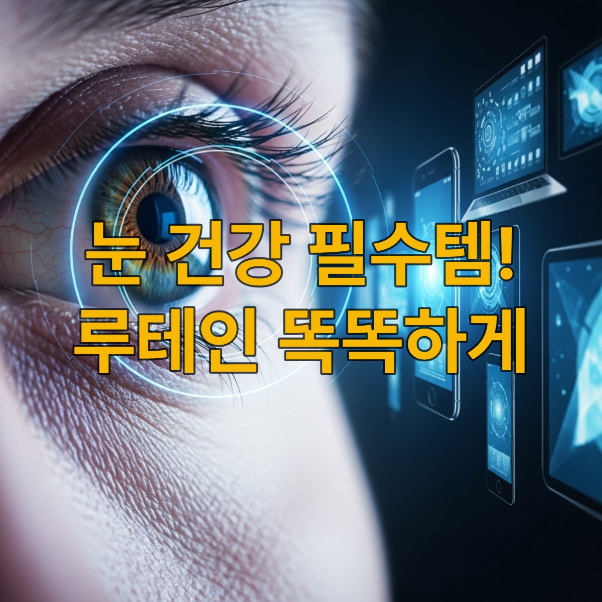 블루라이트로부터 보호받는 건강한 눈이 디지털 기기 화면을 바라보는 모습