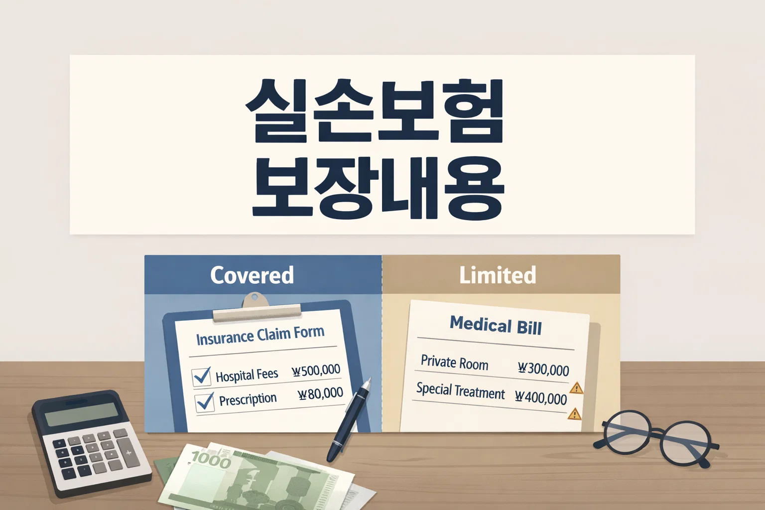 실손보험 보장내용 변경에서 보장되는 항목과 제한되는 항목을 비교하며 전체 흐름을 이해하도록 정리한 이미지