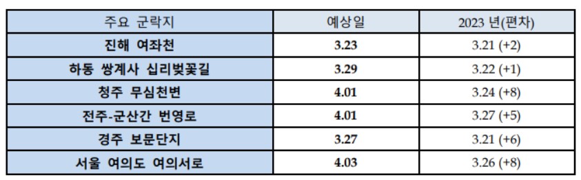 2024벚꽃개화시기