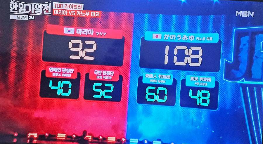 한일 가왕전 1대1 라이벌전 마리아 vs 카노우 미유 카노우 미유 승리