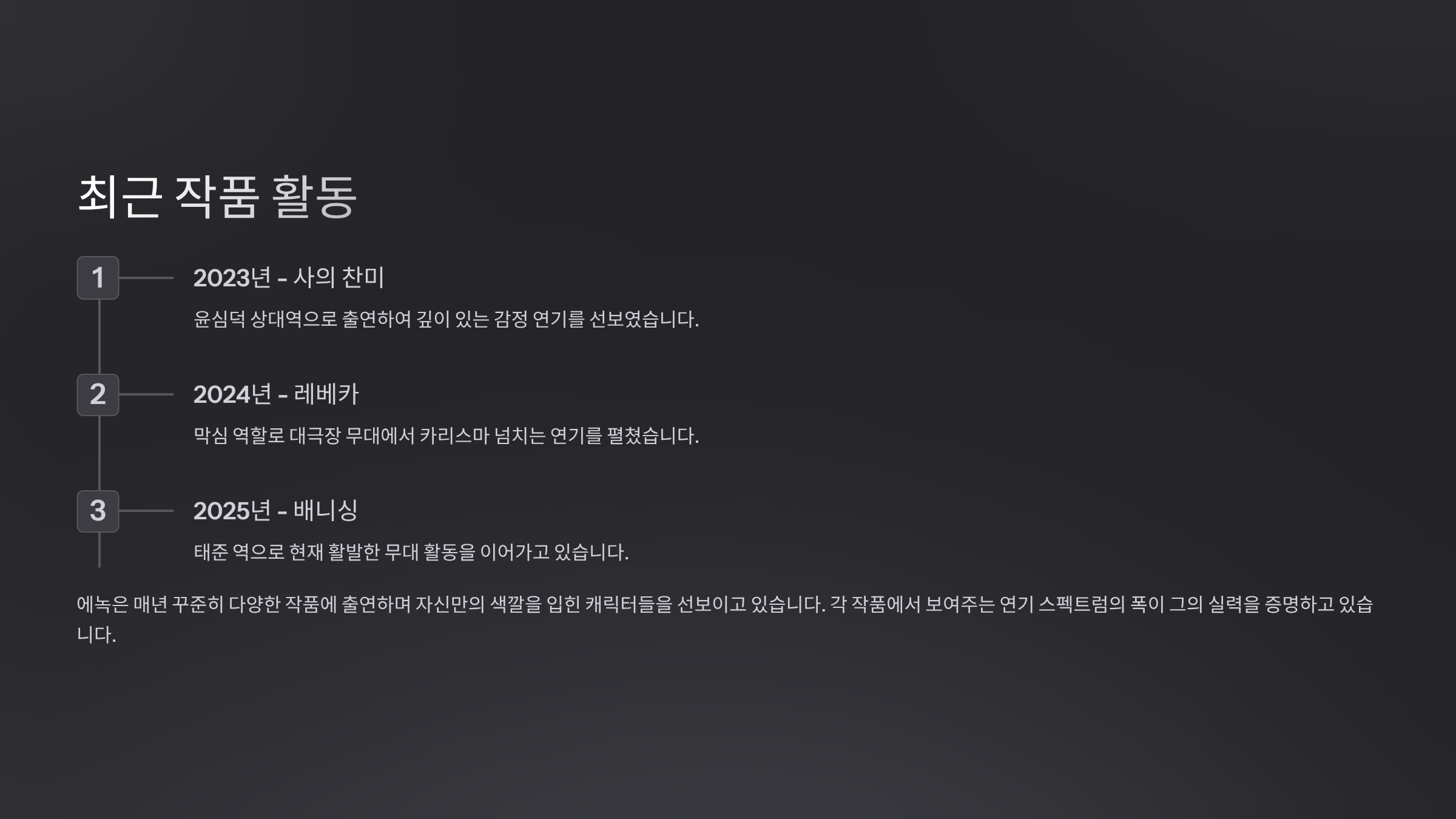 작품 활동 요약