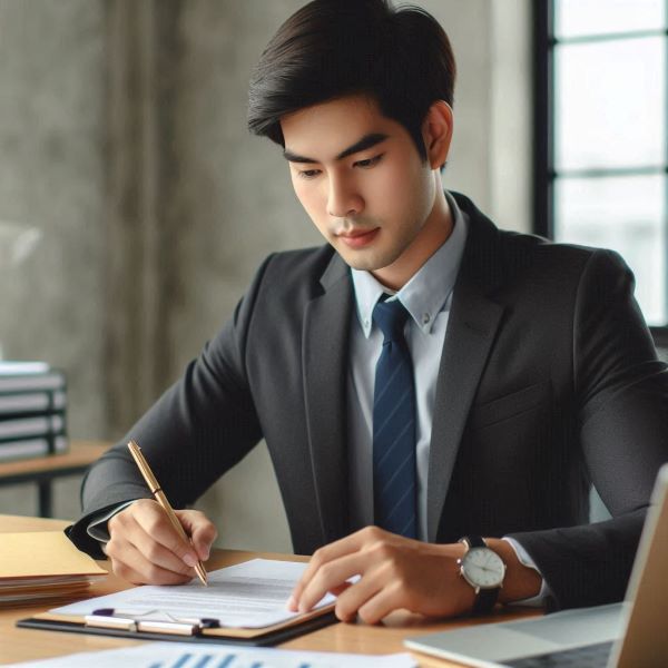 업무를 보고 있는 남자 공무원 이미지