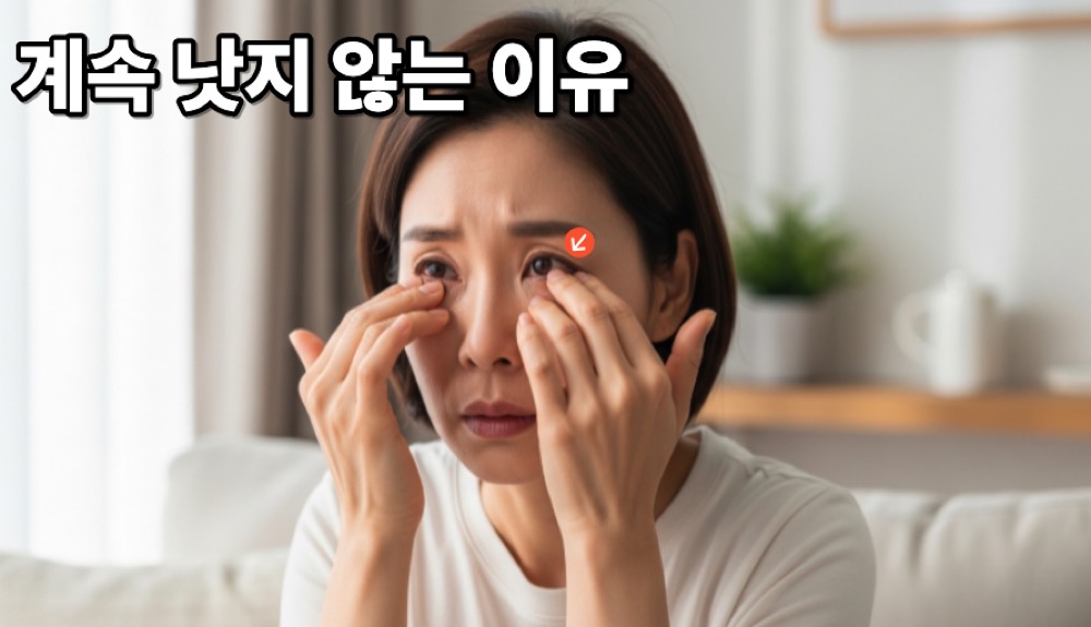 결막염 원인으로 눈이 충혈되고 불편함을 느끼는 모습