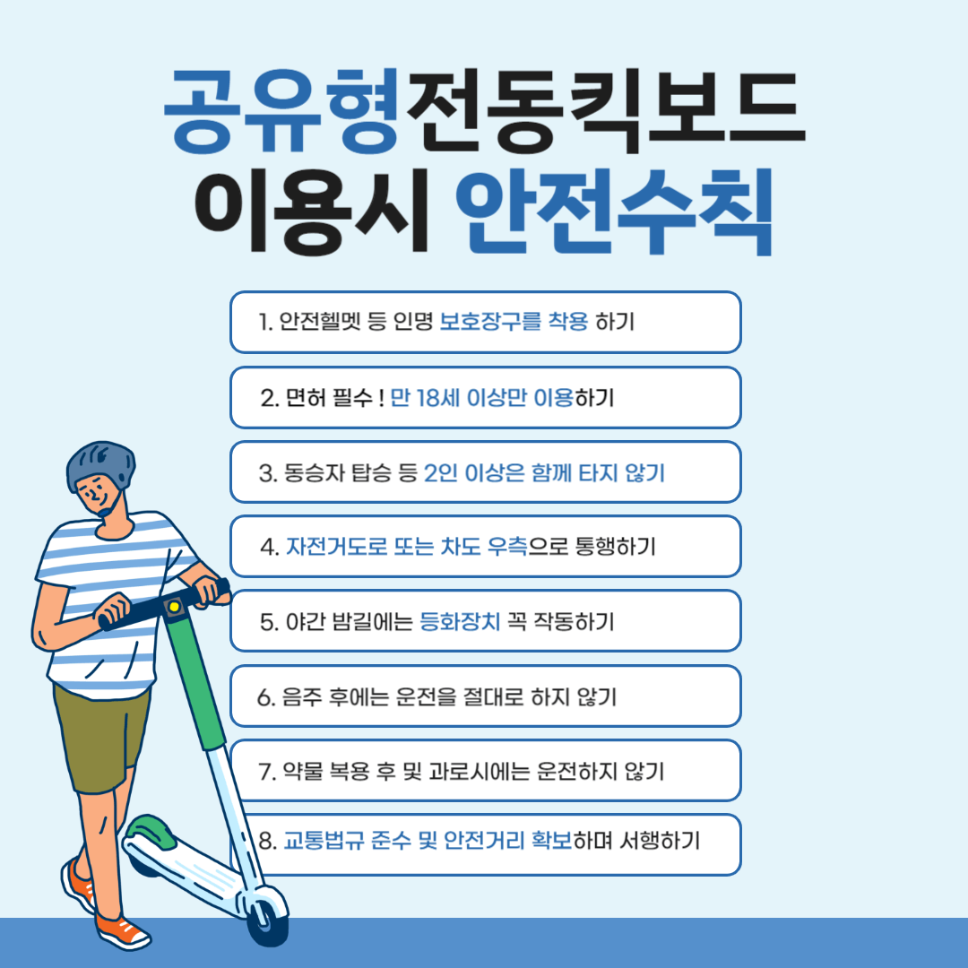 공유형 전동킥보드 회사 역사 안전수칙 안전하게 이용하기
