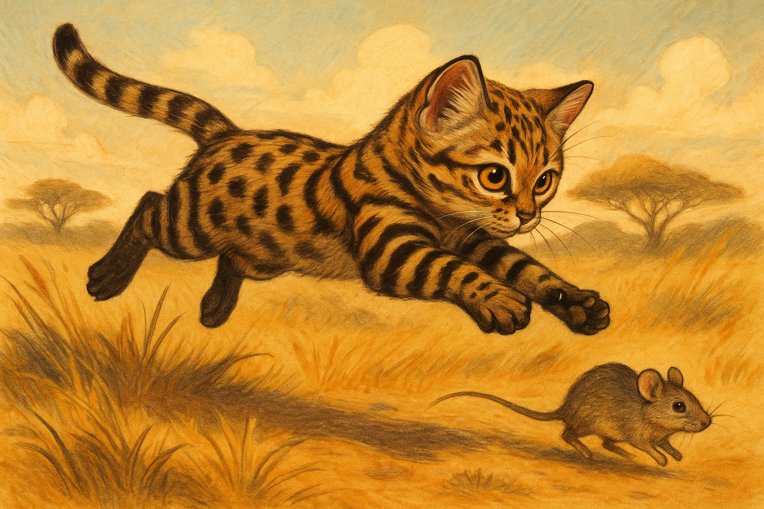 검은발살쾡이 사냥 일러스트