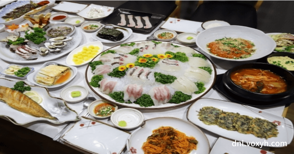 부산의 해운대 횟집 밥상