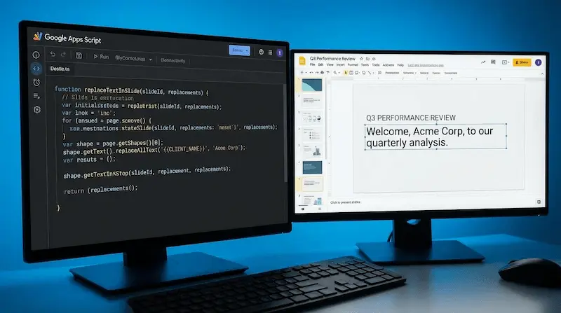 앱스 스크립트로 자동 생성된 구글 슬라이드 결과 화면