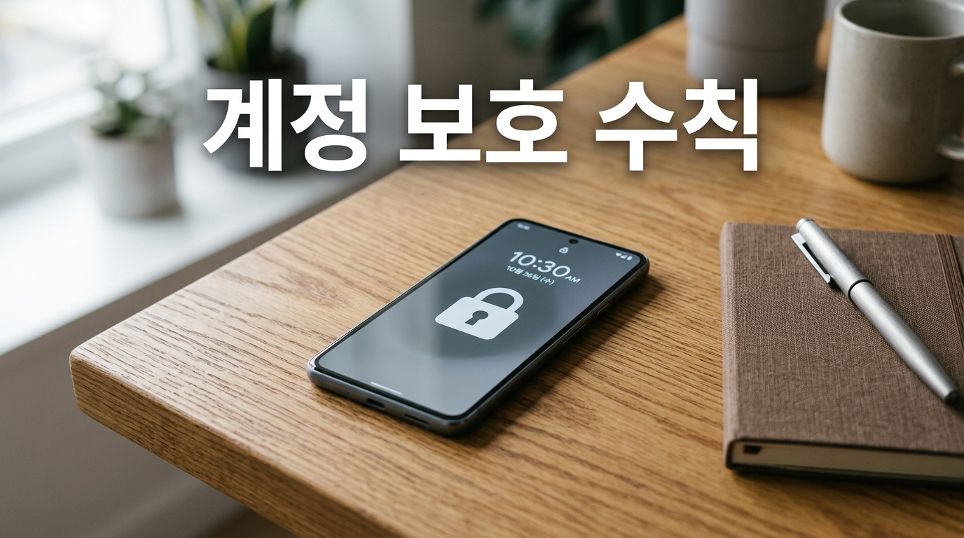 계정 보호 수칙을 떠올리게 하는 자물쇠 화면의 스마트폰 사진