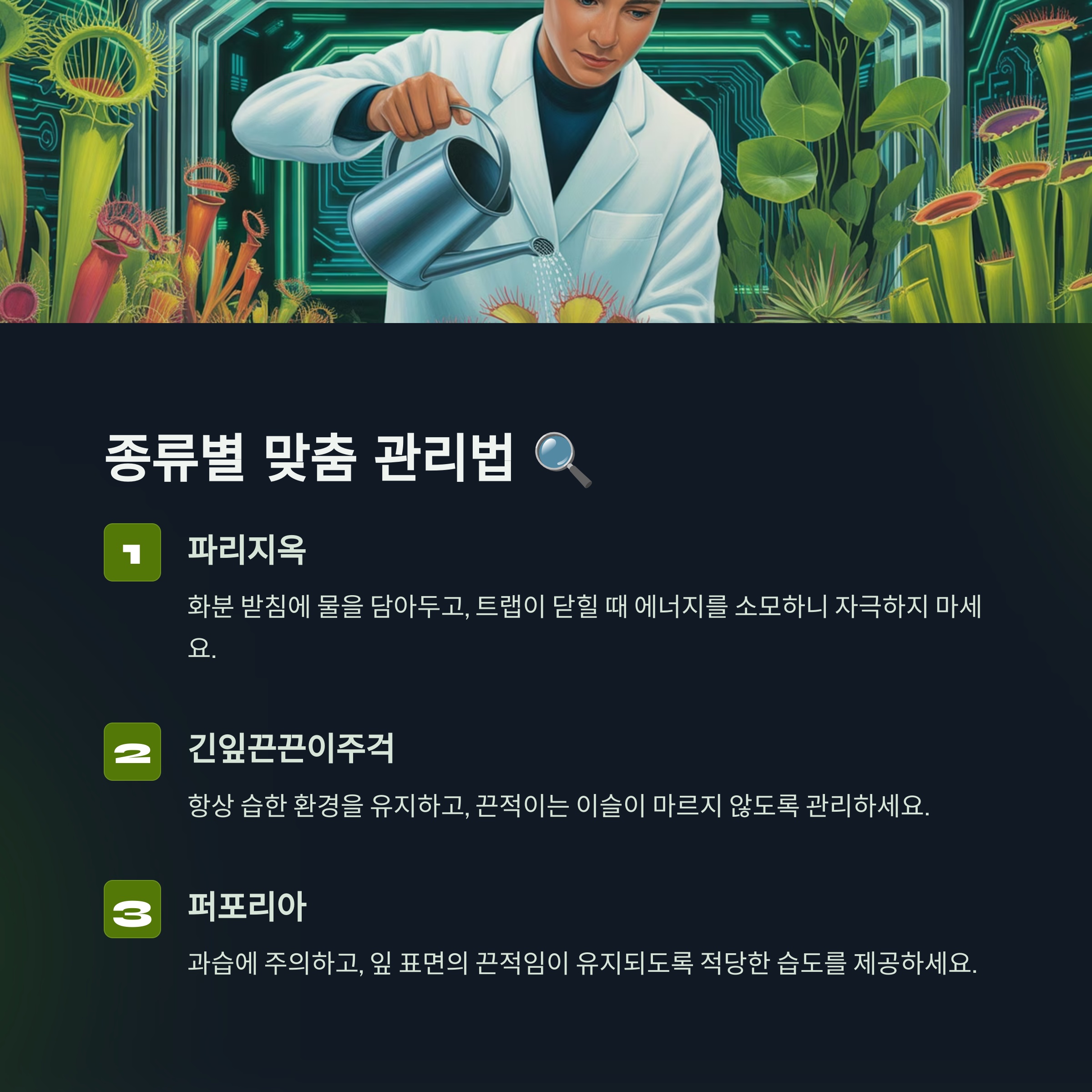 종류별 맞춤 관리법: 파리지옥, 긴잎끈끈이주걱, 퍼포리아 꼼꼼 가이드