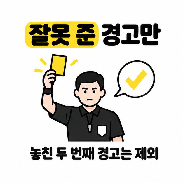 이미 잘못 준 두 번째 경고 카드에 확인 표시를 더해 새로 경고를 찾아내는 절차와 구분한 그림