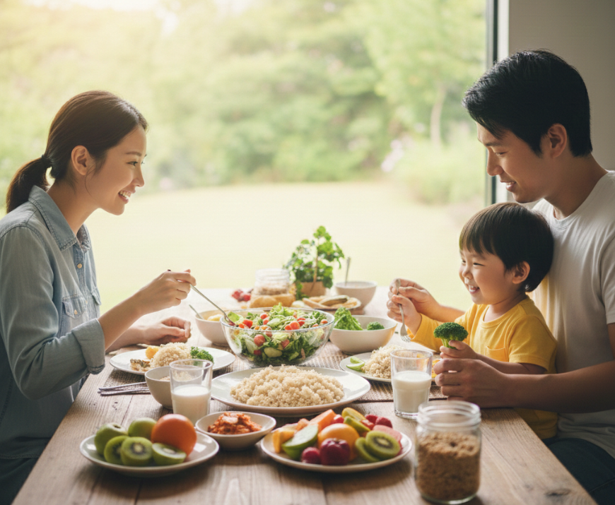 장에 좋은 음식으로 아침을 먹는 모습