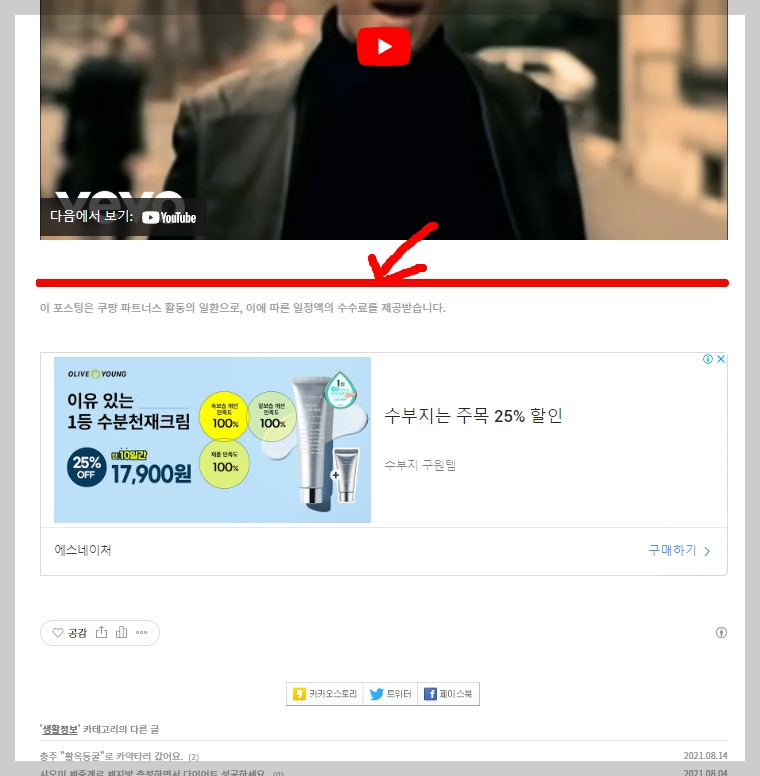 티스토리 동영상 유튜브 하단 여백 제거