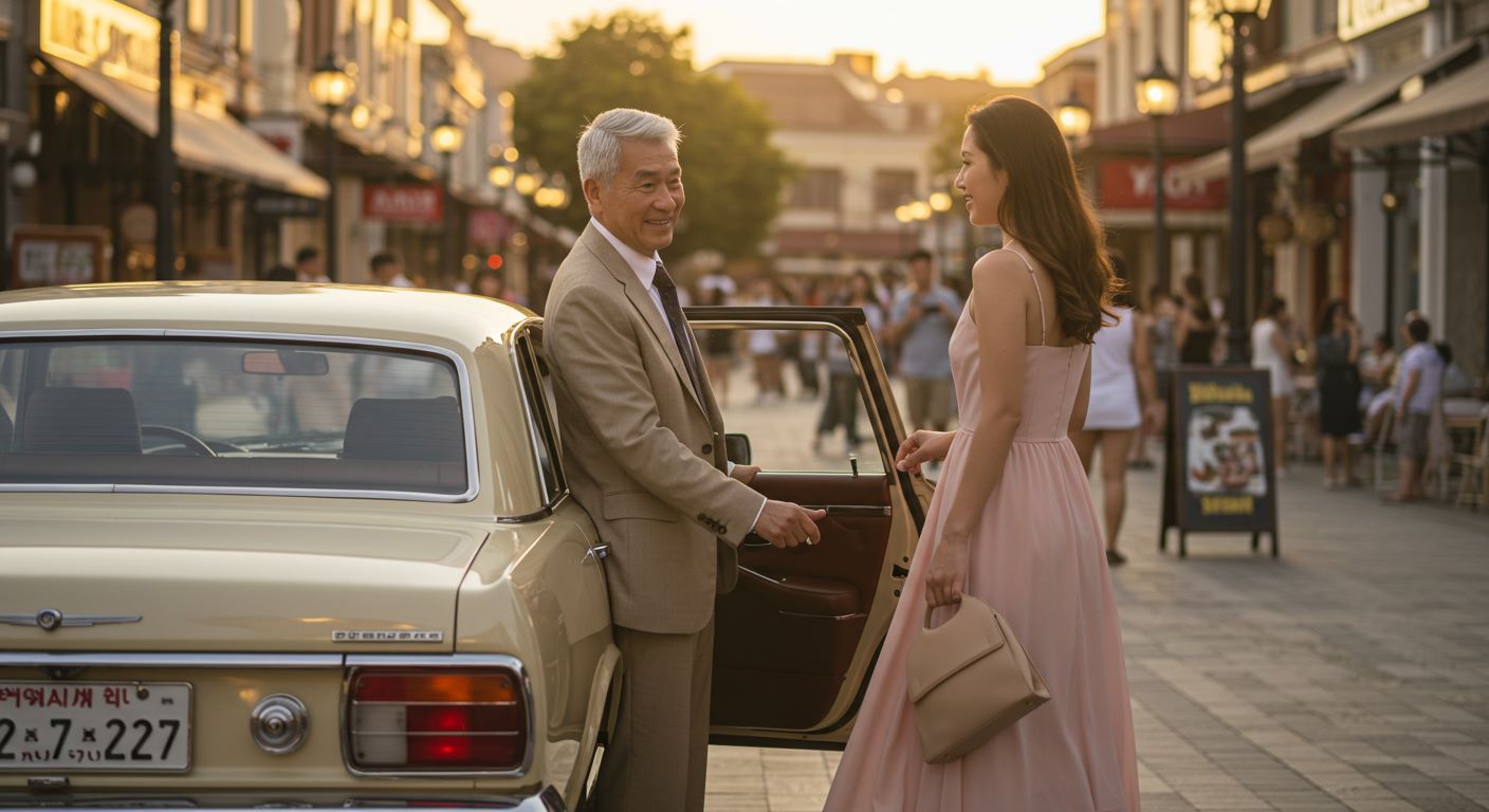 대리기사가 자동차 뒷문을 열어주는 모습 사진