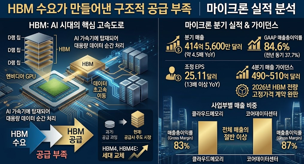 마이크론 역대급 실적(HBM 수요, 메모리 사이클, 삼성 SK하이닉스