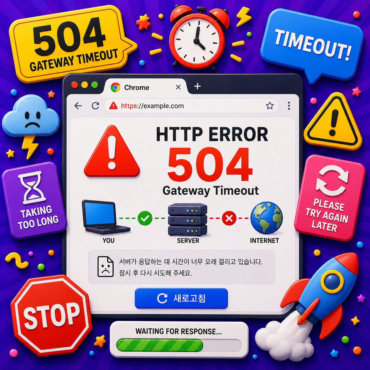 크롬 HTTP ERROR 504 해결방법 총정리 – Gateway Timeout·응답없음·서버시간초과까지