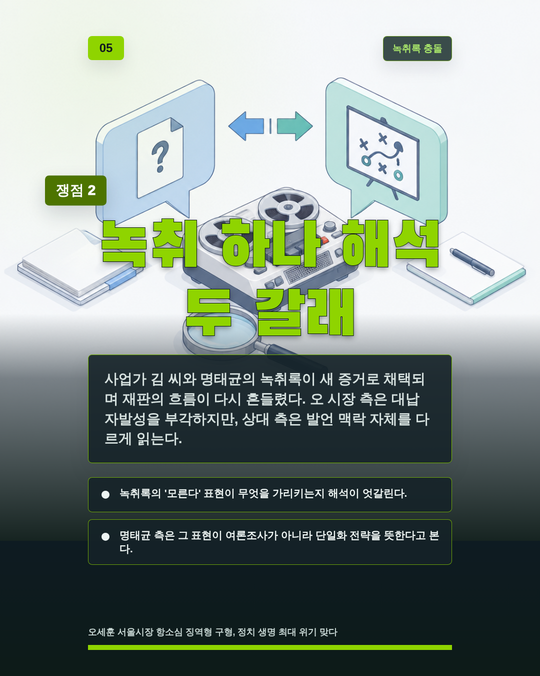 녹취 하나 해석 두 갈래