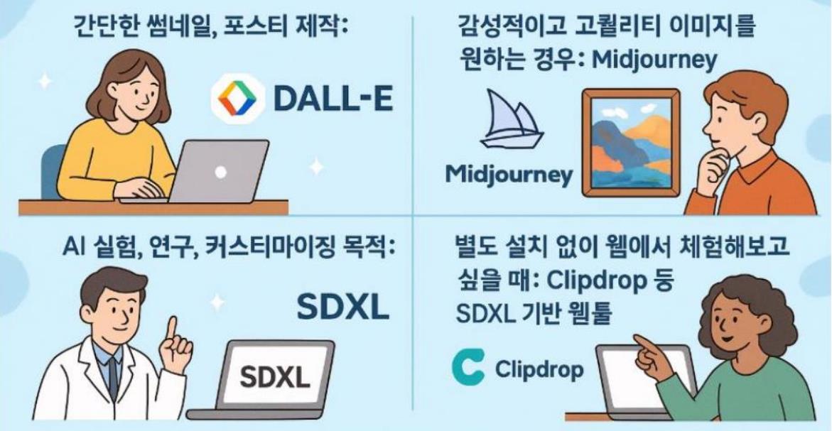 이미지 생성 AI 툴 3종 비교 – DALL·E, 미드저니, SDXL