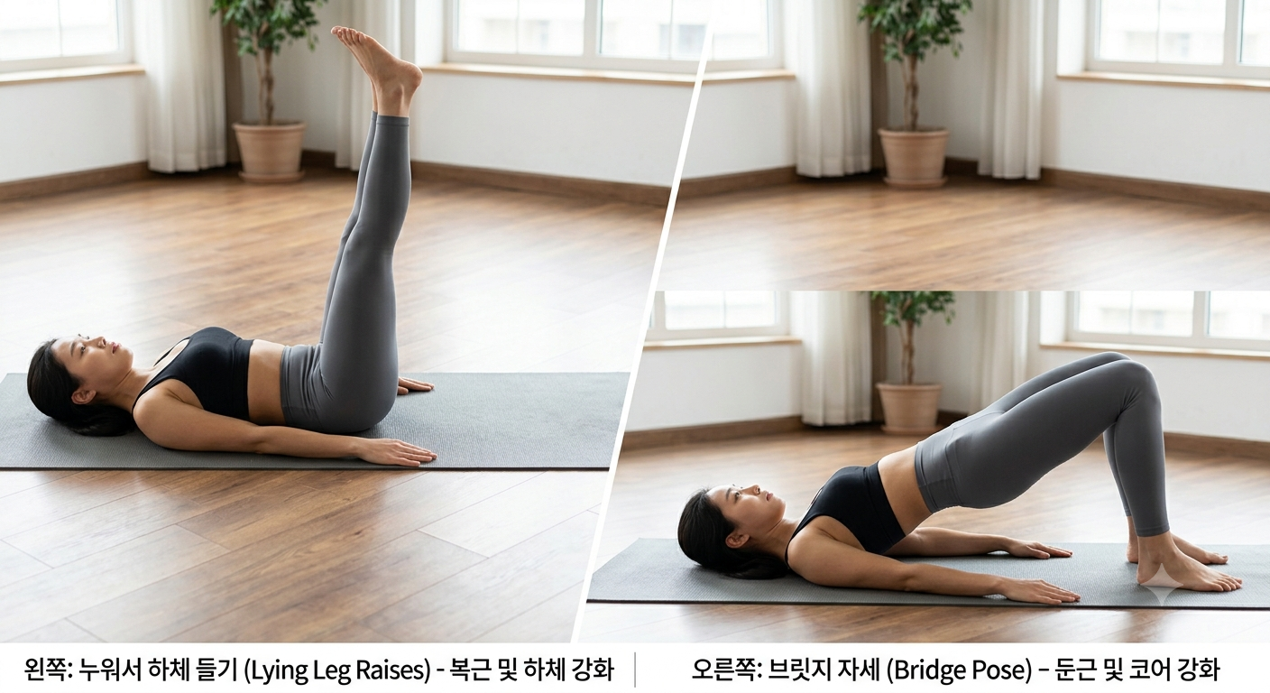 누워서 하체 들기 운동과 브릿지 자세
