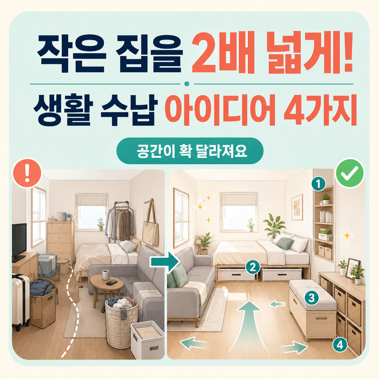 작은 집을 2배 넓어 보이게 만드는 생활 수납 아이디어 4가지
