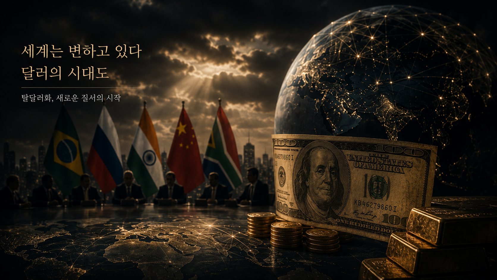 BRICS 국가들의 탈달러 움직임을 상징하는 이미지
