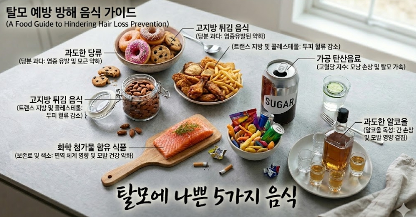 탈모에 나쁜 음식을 표현한 이미지