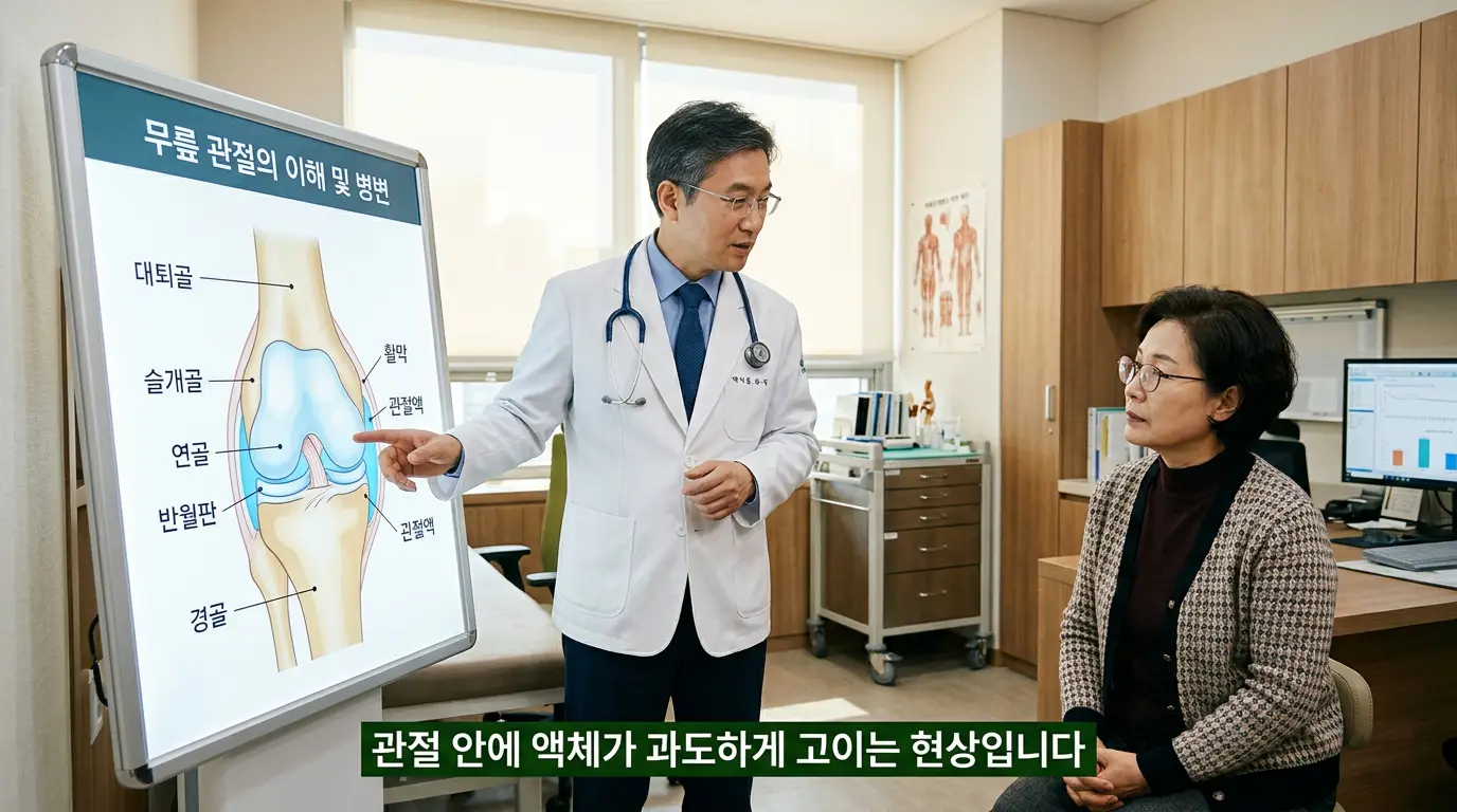 무릎에 물이 차는 원리 관절액 활액 증가 설명 이미지