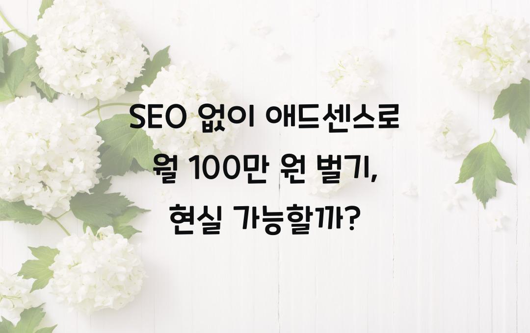 SEO 없이 애드센스로 월 100만 원 벌 수 있을까?