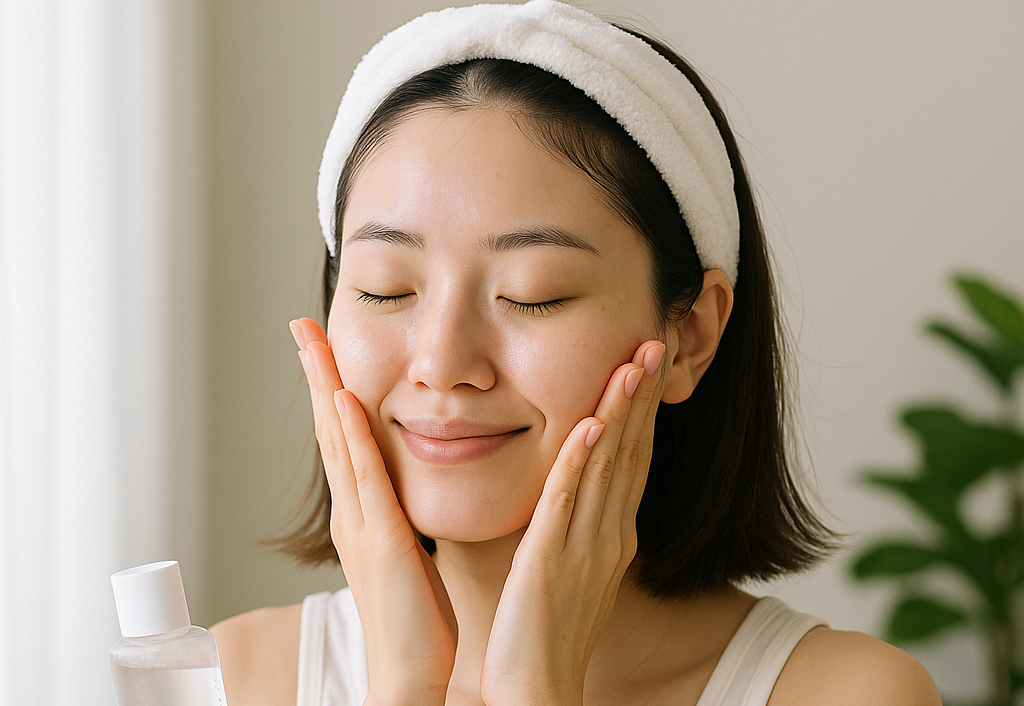 여름철 스킨케어 루틴 중 가볍게 수분 세럼을 바르는 여성