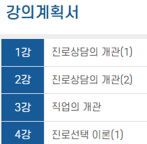 진로코칭지도사 강의 계획표 – 진로상담 및 직업이해 관련 4차시 커리큘럼 안내 이미지