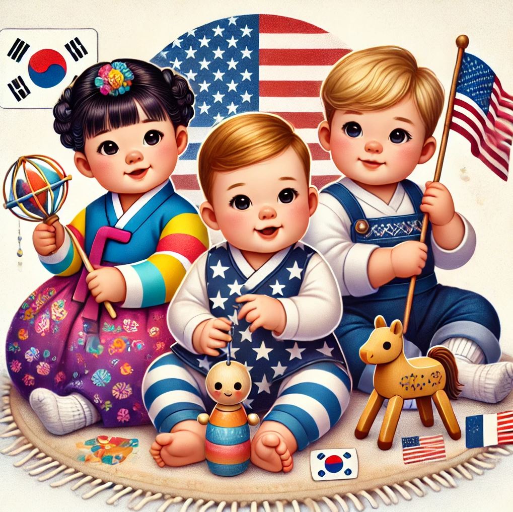 한국, 유럽, 미국 유아 이미지