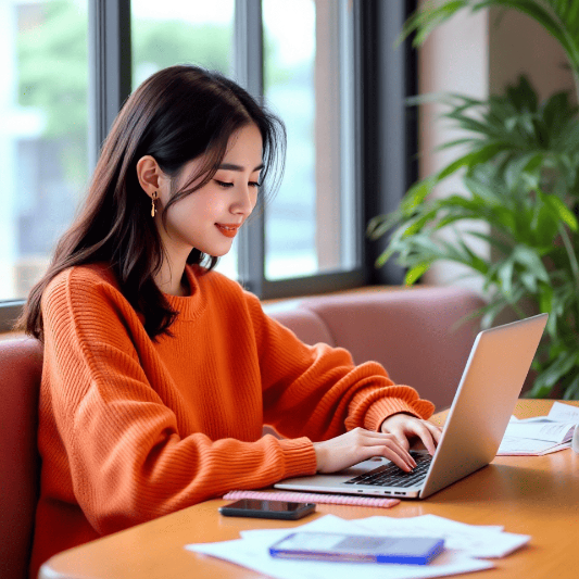 테이블에-앉아-노트북으로-대출상품을-검색하는-여성