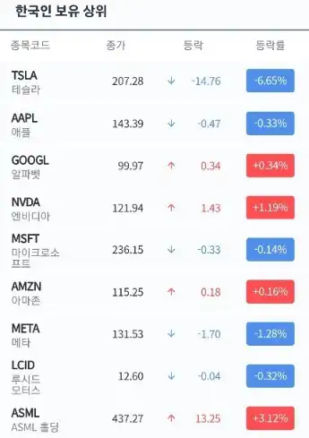한국인보유상위종목